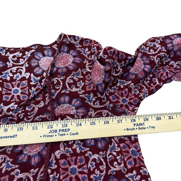 Aerie Peasant Midi Dress XS Floral Oversized Boho Long Sleeve Flowy Casual Red - Picture 6 of 9